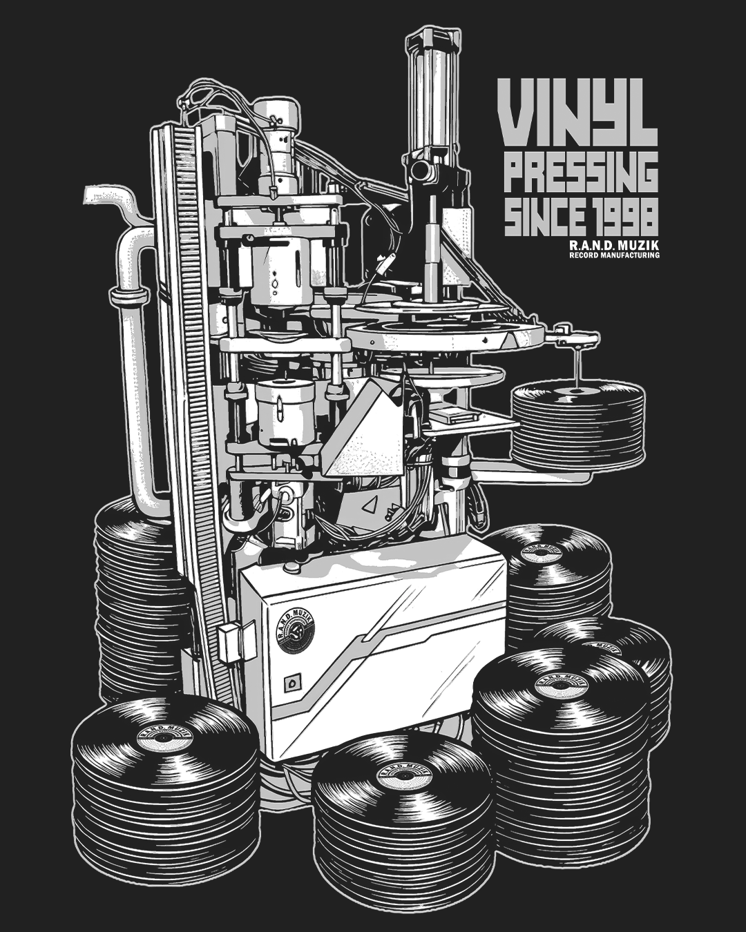 R.A.N.D. T-Shirt Schallplattenpresse schwarz